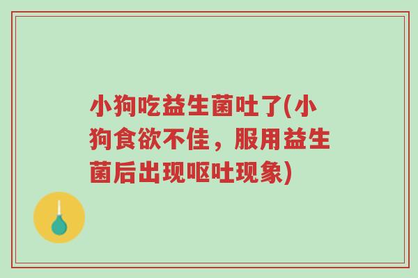 小狗吃益生菌吐了(小狗食欲不佳,服用益生菌后出现呕吐现象)-第1张图片-超越 小狗吃益生菌吐了(小狗食欲不佳,服用益生菌后出现呕吐现象)-第1张图片-超越