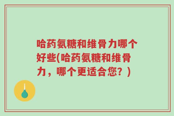 哈药氨糖和维骨力哪个好些(哈药氨糖和维骨力,哪个更适合您?)-第1张图片-超越 哈药氨糖和维骨力哪个好些(哈药氨糖和维骨力,哪个更适合您?)-第1张图片-超越