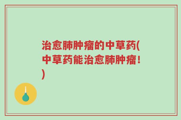 治愈肺肿瘤的中草药(中草药能治愈肺肿瘤!)-第1张图片-超越 治愈肺肿瘤的中草药(中草药能治愈肺肿瘤!)-第1张图片-超越