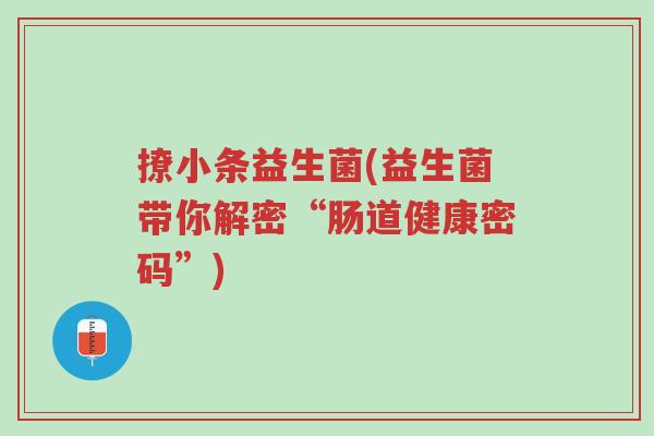 撩小条益生菌(益生菌带你解密“肠道健康密码”)-第1张图片-超越 撩小条益生菌(益生菌带你解密“肠道健康密码”)-第1张图片-超越