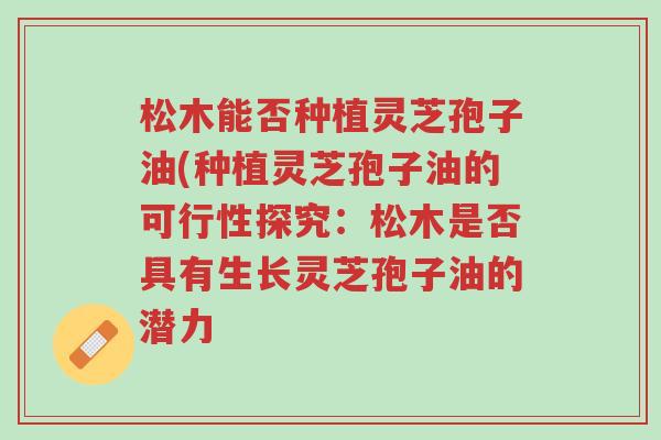松木能否种植灵芝孢子油(种植灵芝孢子油的可行性探究:松木是否具有生长灵芝孢子油的潜力-第1张图片-超越 松木能否种植灵芝孢子油(种植灵芝孢子油的可行性探究:松木是否具有生长灵芝孢子油的潜力-第1张图片-超越