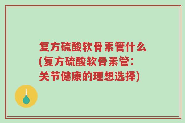 复方硫酸软骨素管什么(复方硫酸软骨素管:关节健康的理想选择)-第1张图片-超越 复方硫酸软骨素管什么(复方硫酸软骨素管:关节健康的理想选择)-第1张图片-超越