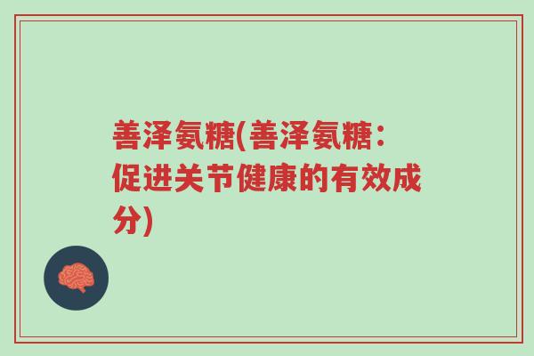善泽氨糖(善泽氨糖:促进关节健康的有效成分)-第1张图片-超越 善泽氨糖(善泽氨糖:促进关节健康的有效成分)-第1张图片-超越