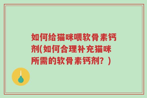 如何给猫咪喂软骨素钙剂(如何合理补充猫咪所需的软骨素钙剂?)-第1张图片-超越 如何给猫咪喂软骨素钙剂(如何合理补充猫咪所需的软骨素钙剂?)-第1张图片-超越