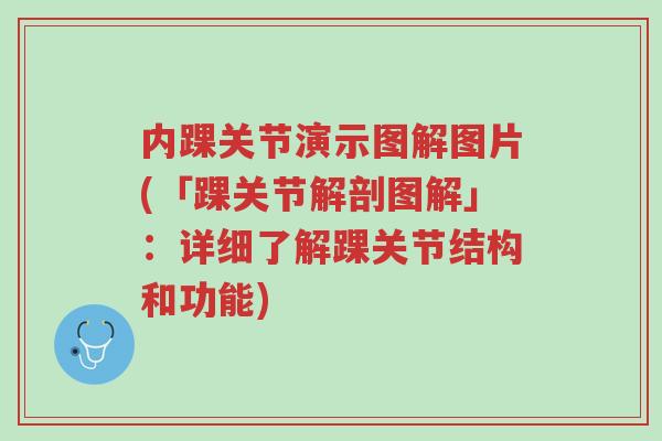 内踝关节演示图解图片(「踝关节解剖图解」:详细了解踝关节结构和功能)-第1张图片-超越 内踝关节演示图解图片(「踝关节解剖图解」:详细了解踝关节结构和功能)-第1张图片-超越