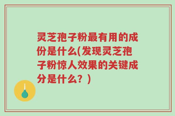 灵芝孢子粉最有用的成份是什么(发现灵芝孢子粉惊人效果的关键成分是什么?)-第1张图片-超越 灵芝孢子粉最有用的成份是什么(发现灵芝孢子粉惊人效果的关键成分是什么?)-第1张图片-超越