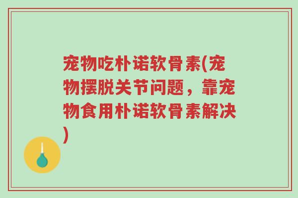 宠物吃朴诺软骨素(宠物摆脱关节问题,靠宠物食用朴诺软骨素解决)-第1张图片-超越 宠物吃朴诺软骨素(宠物摆脱关节问题,靠宠物食用朴诺软骨素解决)-第1张图片-超越