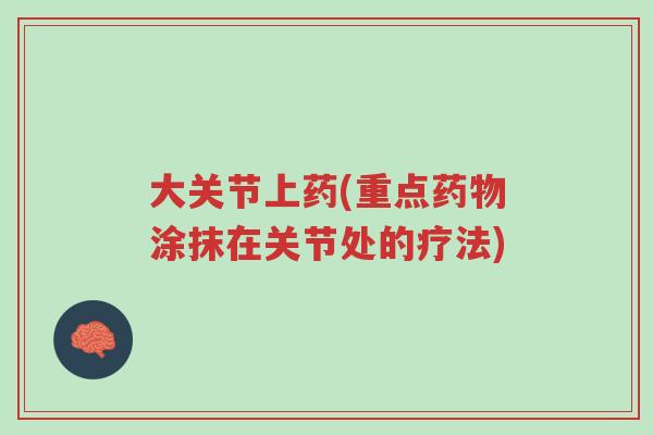 大关节上药(重点药物涂抹在关节处的疗法)-第1张图片-超越 大关节上药(重点药物涂抹在关节处的疗法)-第1张图片-超越
