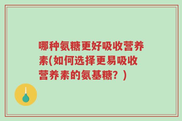 哪种氨糖更好吸收营养素(如何选择更易吸收营养素的氨基糖?)-第1张图片-超越 哪种氨糖更好吸收营养素(如何选择更易吸收营养素的氨基糖?)-第1张图片-超越