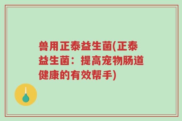 兽用正泰益生菌(正泰益生菌:提高宠物肠道健康的有效帮手)-第1张图片-超越 兽用正泰益生菌(正泰益生菌:提高宠物肠道健康的有效帮手)-第1张图片-超越