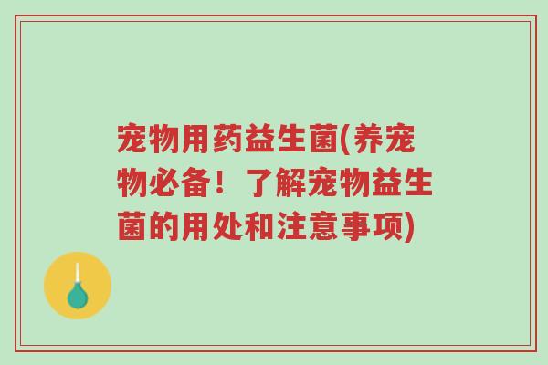 宠物用药益生菌(养宠物必备!了解宠物益生菌的用处和注意事项)-第1张图片-超越 宠物用药益生菌(养宠物必备!了解宠物益生菌的用处和注意事项)-第1张图片-超越