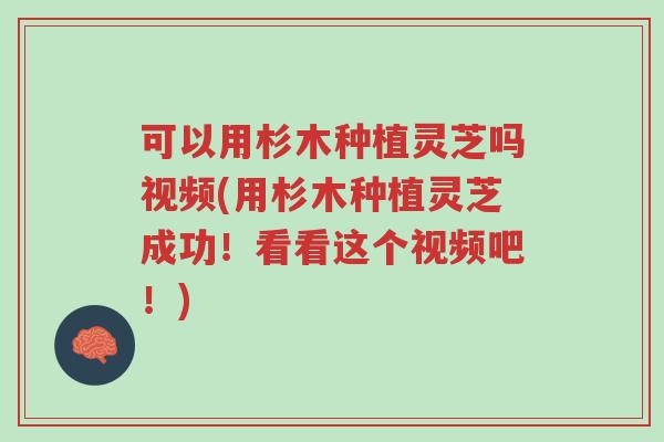 可以用杉木种植灵芝吗视频(用杉木种植灵芝成功!看看这个视频吧!)-第1张图片-超越 可以用杉木种植灵芝吗视频(用杉木种植灵芝成功!看看这个视频吧!)-第1张图片-超越