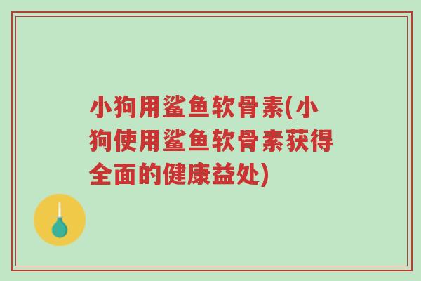 小狗用鲨鱼软骨素(小狗使用鲨鱼软骨素获得全面的健康益处)-第1张图片-超越 小狗用鲨鱼软骨素(小狗使用鲨鱼软骨素获得全面的健康益处)-第1张图片-超越