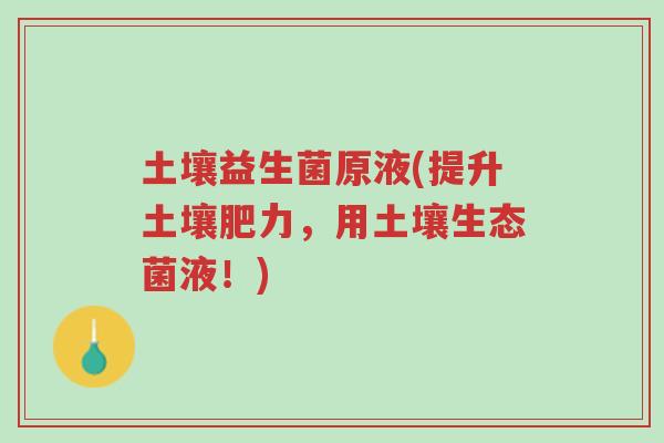 土壤益生菌原液(提升土壤肥力,用土壤生态菌液!)-第1张图片-超越 土壤益生菌原液(提升土壤肥力,用土壤生态菌液!)-第1张图片-超越
