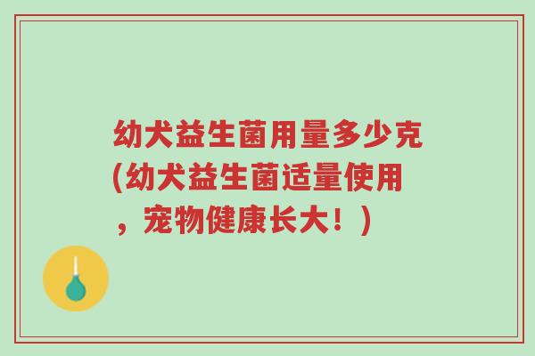 幼犬益生菌用量多少克(幼犬益生菌适量使用,宠物健康长大!)-第1张图片-超越 幼犬益生菌用量多少克(幼犬益生菌适量使用,宠物健康长大!)-第1张图片-超越