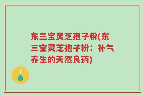 东三宝灵芝孢子粉(东三宝灵芝孢子粉:补气养生的天然良药)-第1张图片-超越 东三宝灵芝孢子粉(东三宝灵芝孢子粉:补气养生的天然良药)-第1张图片-超越