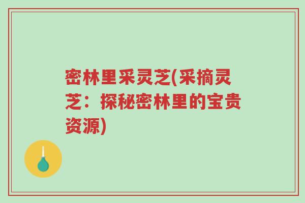密林里采灵芝(采摘灵芝:探秘密林里的宝贵资源)-第1张图片-超越 密林里采灵芝(采摘灵芝:探秘密林里的宝贵资源)-第1张图片-超越