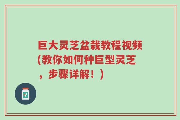 巨大灵芝盆栽教程视频(教你如何种巨型灵芝,步骤详解!)-第1张图片-超越 巨大灵芝盆栽教程视频(教你如何种巨型灵芝,步骤详解!)-第1张图片-超越
