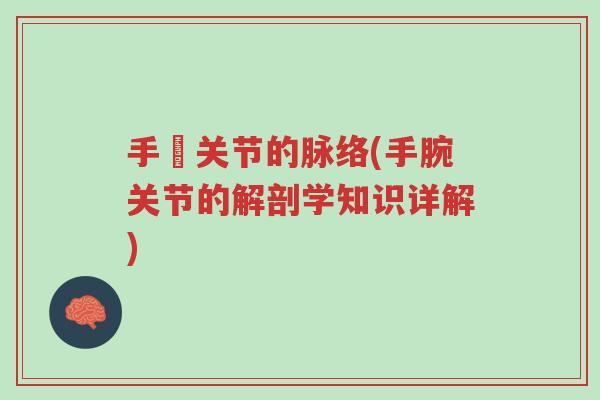 手踠关节的脉络(手腕关节的解剖学知识详解)-第1张图片-超越 手踠关节的脉络(手腕关节的解剖学知识详解)-第1张图片-超越