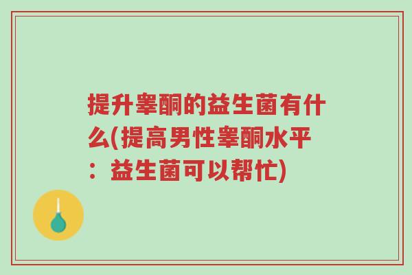 提升睾酮的益生菌有什么(提高男性睾酮水平：益生菌可以帮忙)-第1张图片-超越