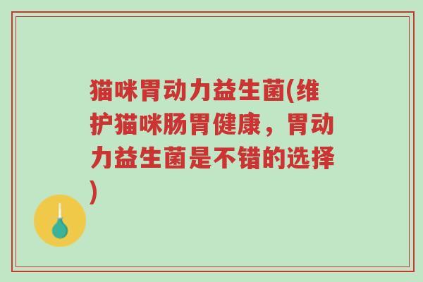 猫咪胃动力益生菌(维护猫咪肠胃健康,胃动力益生菌是不错的选择)-第1张图片-超越 猫咪胃动力益生菌(维护猫咪肠胃健康,胃动力益生菌是不错的选择)-第1张图片-超越