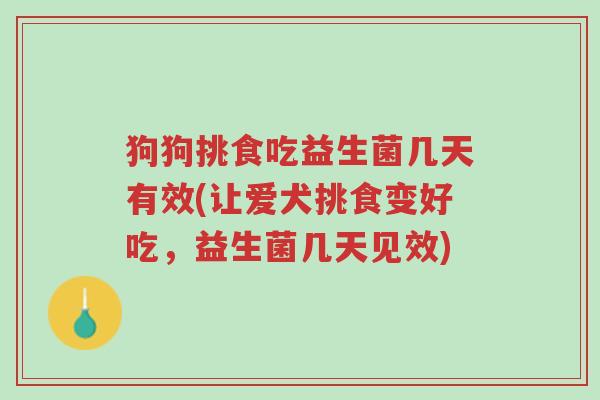狗狗挑食吃益生菌几天有效(让爱犬挑食变好吃,益生菌几天见效)-第1张图片-超越 狗狗挑食吃益生菌几天有效(让爱犬挑食变好吃,益生菌几天见效)-第1张图片-超越