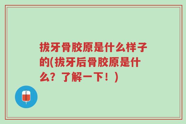 拔牙骨胶原是什么样子的(拔牙后骨胶原是什么?了解一下!)-第1张图片-超越 拔牙骨胶原是什么样子的(拔牙后骨胶原是什么?了解一下!)-第1张图片-超越