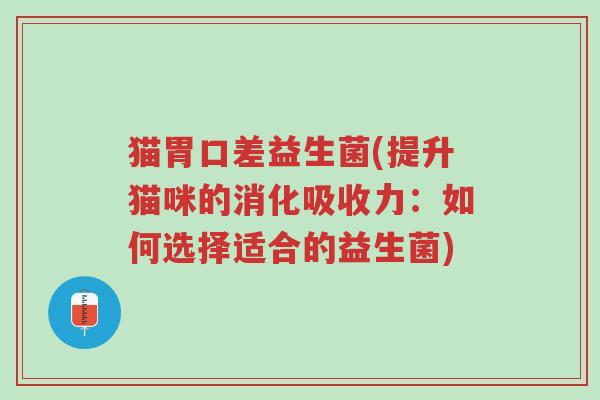 猫胃口差益生菌(提升猫咪的消化吸收力:如何选择适合的益生菌)-第1张图片-超越 猫胃口差益生菌(提升猫咪的消化吸收力:如何选择适合的益生菌)-第1张图片-超越