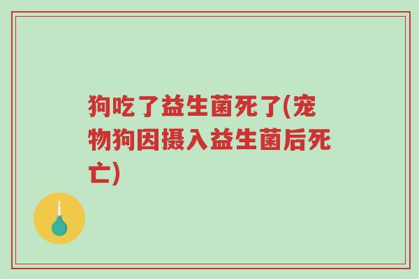 狗吃了益生菌死了(宠物狗因摄入益生菌后死亡)-第1张图片-超越 狗吃了益生菌死了(宠物狗因摄入益生菌后死亡)-第1张图片-超越