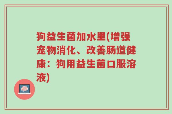 狗益生菌加水里(增强宠物消化、改善肠道健康:狗用益生菌口服溶液)-第1张图片-超越 狗益生菌加水里(增强宠物消化、改善肠道健康:狗用益生菌口服溶液)-第1张图片-超越