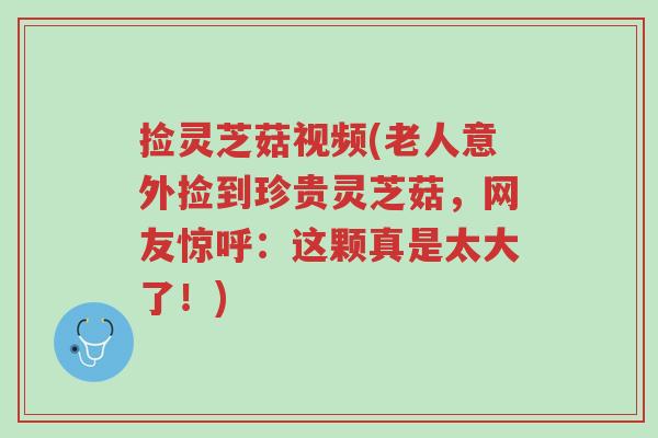 捡灵芝菇视频(老人意外捡到珍贵灵芝菇,网友惊呼:这颗真是太大了!)-第1张图片-超越 捡灵芝菇视频(老人意外捡到珍贵灵芝菇,网友惊呼:这颗真是太大了!)-第1张图片-超越