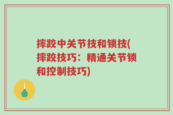 摔跤中关节技和锁技(摔跤技巧:精通关节锁和控制技巧)-第1张图片-超越 摔跤中关节技和锁技(摔跤技巧:精通关节锁和控制技巧)-第1张图片-超越
