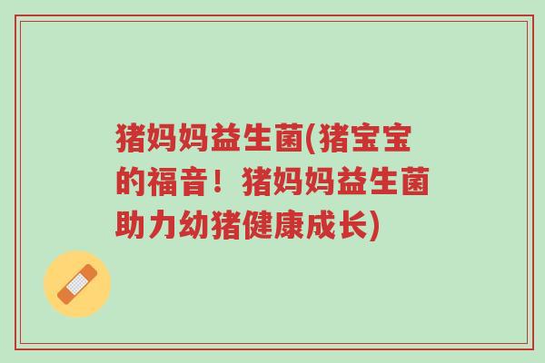 猪妈妈益生菌(猪宝宝的福音!猪妈妈益生菌助力幼猪健康成长)-第1张图片-超越 猪妈妈益生菌(猪宝宝的福音!猪妈妈益生菌助力幼猪健康成长)-第1张图片-超越