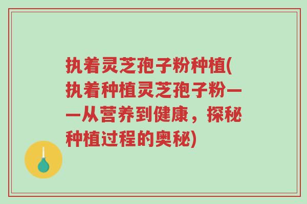 执着灵芝孢子粉种植(执着种植灵芝孢子粉——从营养到健康,探秘种植过程的奥秘)-第1张图片-超越 执着灵芝孢子粉种植(执着种植灵芝孢子粉——从营养到健康,探秘种植过程的奥秘)-第1张图片-超越