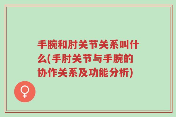 手腕和肘关节关系叫什么(手肘关节与手腕的协作关系及功能分析)-第1张图片-超越 手腕和肘关节关系叫什么(手肘关节与手腕的协作关系及功能分析)-第1张图片-超越