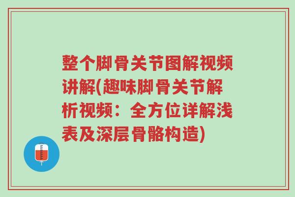 整个脚骨关节图解视频讲解(趣味脚骨关节解析视频:全方位详解浅表及深层骨骼构造)-第1张图片-超越 整个脚骨关节图解视频讲解(趣味脚骨关节解析视频:全方位详解浅表及深层骨骼构造)-第1张图片-超越