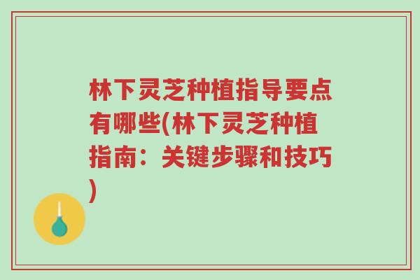 林下灵芝种植指导要点有哪些(林下灵芝种植指南:关键步骤和技巧)-第1张图片-超越 林下灵芝种植指导要点有哪些(林下灵芝种植指南:关键步骤和技巧)-第1张图片-超越