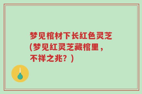 梦见棺材下长红色灵芝(梦见红灵芝藏棺里,不祥之兆?)-第1张图片-超越 梦见棺材下长红色灵芝(梦见红灵芝藏棺里,不祥之兆?)-第1张图片-超越