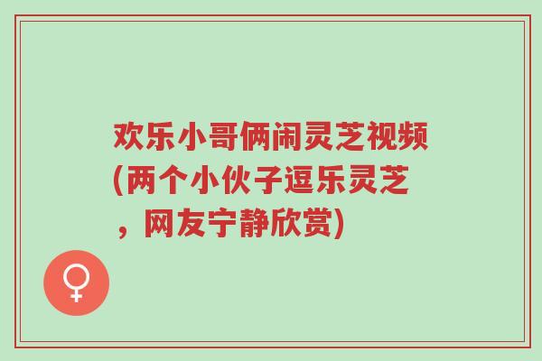 欢乐小哥俩闹灵芝视频(两个小伙子逗乐灵芝,网友宁静欣赏)-第1张图片-超越 欢乐小哥俩闹灵芝视频(两个小伙子逗乐灵芝,网友宁静欣赏)-第1张图片-超越