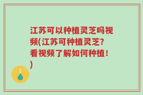 江苏可以种植灵芝吗视频(江苏可种植灵芝?看视频了解如何种植!)-第1张图片-超越 江苏可以种植灵芝吗视频(江苏可种植灵芝?看视频了解如何种植!)-第1张图片-超越
