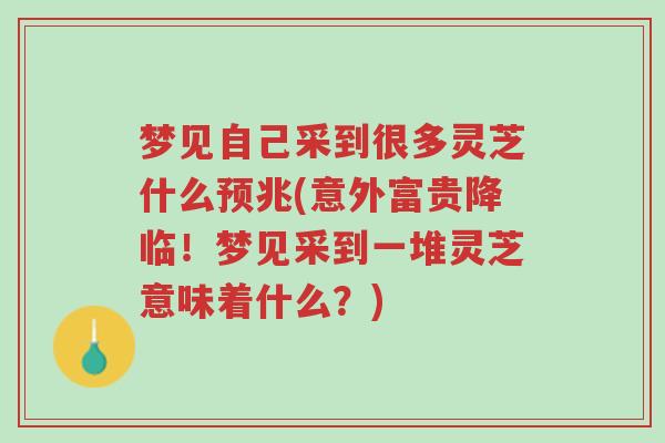 梦见自己采到很多灵芝什么预兆(意外富贵降临!梦见采到一堆灵芝意味着什么?)-第1张图片-超越 梦见自己采到很多灵芝什么预兆(意外富贵降临!梦见采到一堆灵芝意味着什么?)-第1张图片-超越