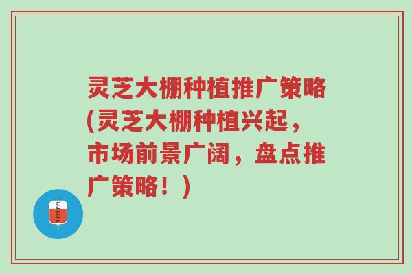 灵芝大棚种植推广策略(灵芝大棚种植兴起,市场前景广阔,盘点推广策略!)-第1张图片-超越 灵芝大棚种植推广策略(灵芝大棚种植兴起,市场前景广阔,盘点推广策略!)-第1张图片-超越