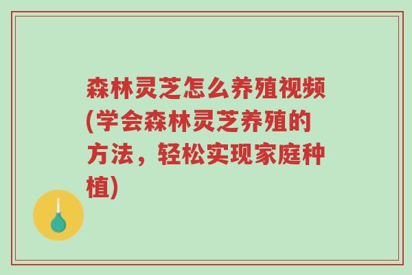 森林灵芝怎么养殖视频(学会森林灵芝养殖的方法,轻松实现家庭种植)-第1张图片-超越 森林灵芝怎么养殖视频(学会森林灵芝养殖的方法,轻松实现家庭种植)-第1张图片-超越