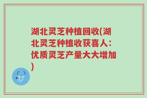 湖北灵芝种植回收(湖北灵芝种植收获喜人:优质灵芝产量大大增加)-第1张图片-超越 湖北灵芝种植回收(湖北灵芝种植收获喜人:优质灵芝产量大大增加)-第1张图片-超越