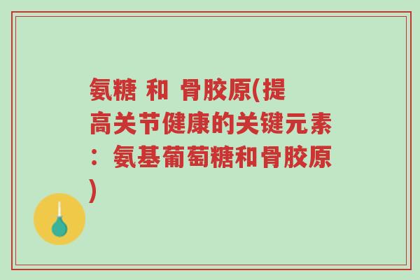 氨糖 和 骨胶原(提高关节健康的关键元素:氨基葡萄糖和骨胶原)-第1张图片-超越 氨糖 和 骨胶原(提高关节健康的关键元素:氨基葡萄糖和骨胶原)-第1张图片-超越