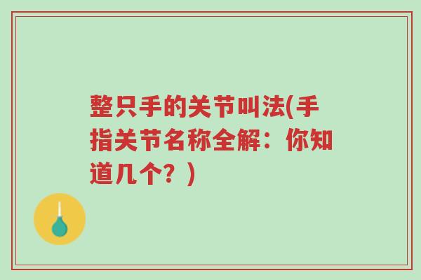 整只手的关节叫法(手指关节名称全解:你知道几个?)-第1张图片-超越 整只手的关节叫法(手指关节名称全解:你知道几个?)-第1张图片-超越
