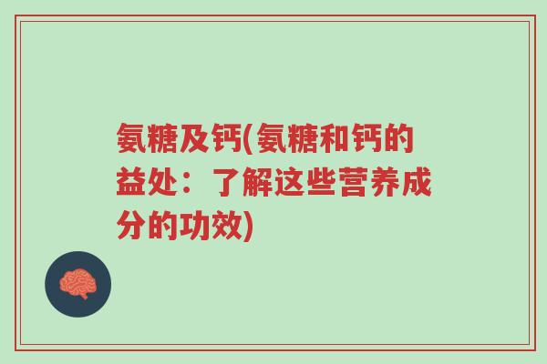 氨糖及钙(氨糖和钙的益处:了解这些营养成分的功效)-第1张图片-超越 氨糖及钙(氨糖和钙的益处:了解这些营养成分的功效)-第1张图片-超越