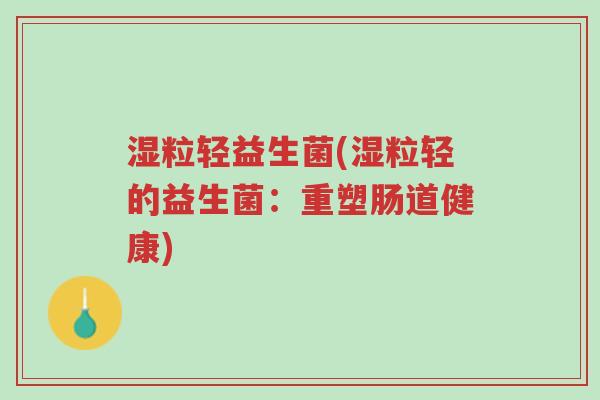 湿粒轻益生菌(湿粒轻的益生菌：重塑肠道健康)-第1张图片-超越