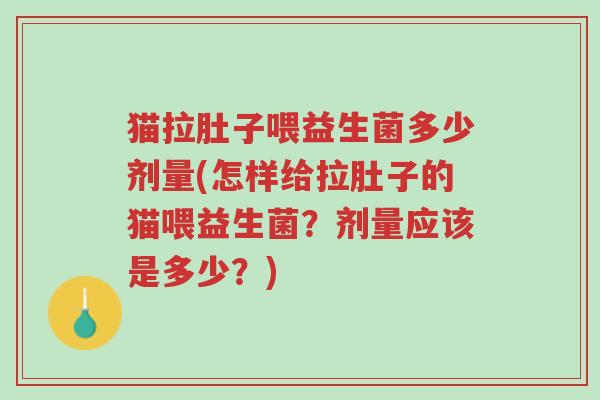 猫拉肚子喂益生菌多少剂量(怎样给拉肚子的猫喂益生菌?剂量应该是多少?)-第1张图片-超越 猫拉肚子喂益生菌多少剂量(怎样给拉肚子的猫喂益生菌?剂量应该是多少?)-第1张图片-超越