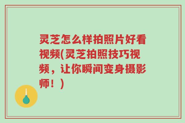 灵芝怎么样拍照片好看视频(灵芝拍照技巧视频,让你瞬间变身摄影师!)-第1张图片-超越 灵芝怎么样拍照片好看视频(灵芝拍照技巧视频,让你瞬间变身摄影师!)-第1张图片-超越
